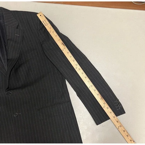 Luciano‎ Barbera Suit Jacket Mens 44R Blazer Dark Gray Striped Wool Italy - Picture 12 of 13
